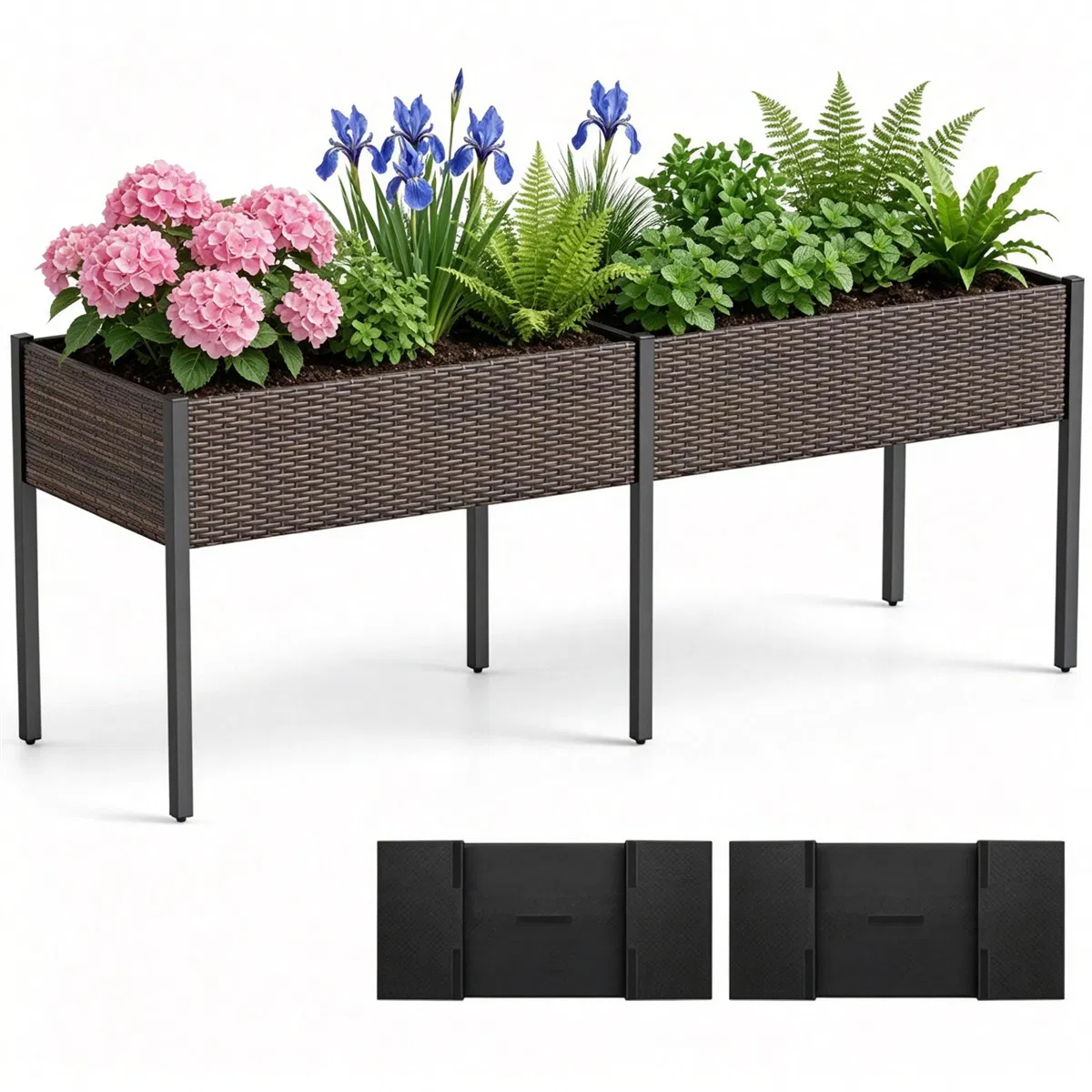 Main product image of 2-Section PE Rattan Raised Garden Bed, 29" High, Detachable Liner, 352LBS Capacity