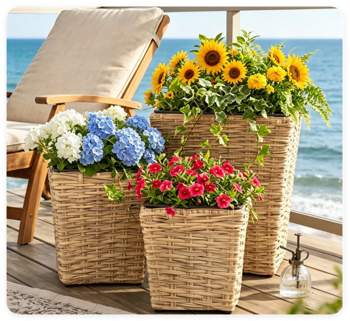 Main product image of 3-Piece Nested Planter Set, PP Wicker, Removable Liner, Drainage
