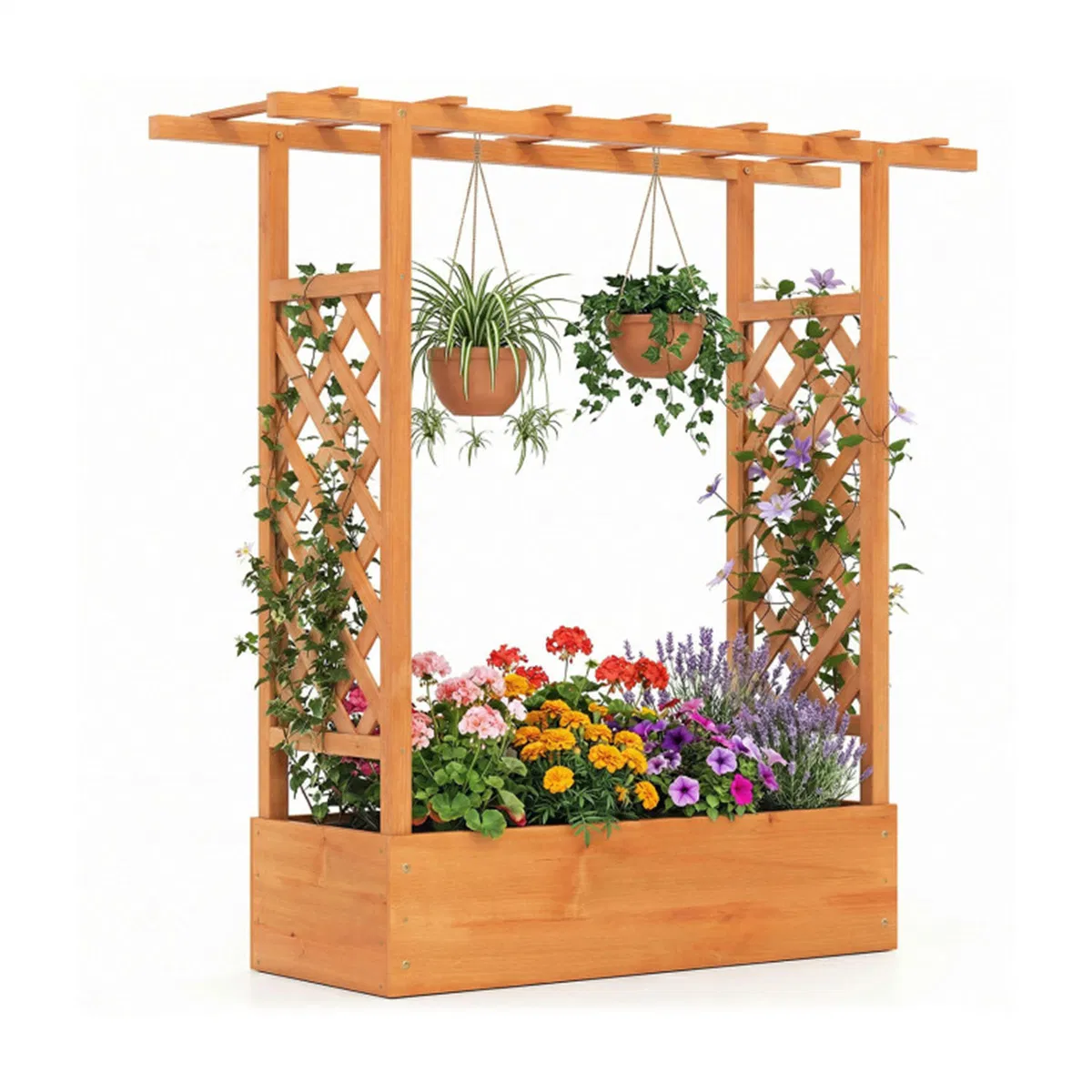 Main product image of Fir Wood Raised Garden Bed with Side Trellis, 109.22x35.56x114.30 cm, Orange