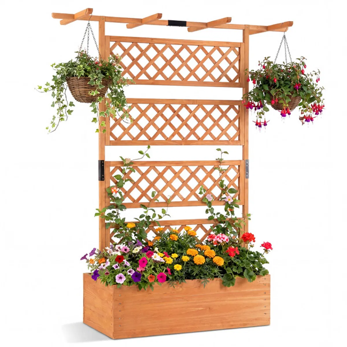 Main product image of 72 inch Fir Wood Raised Garden Bed with Lattice Trellis, 4.8 Cu.Ft, Orange