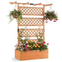 Product image of 72 inch Fir Wood Raised Garden Bed with Lattice Trellis, 4.8 Cu.Ft, Orange