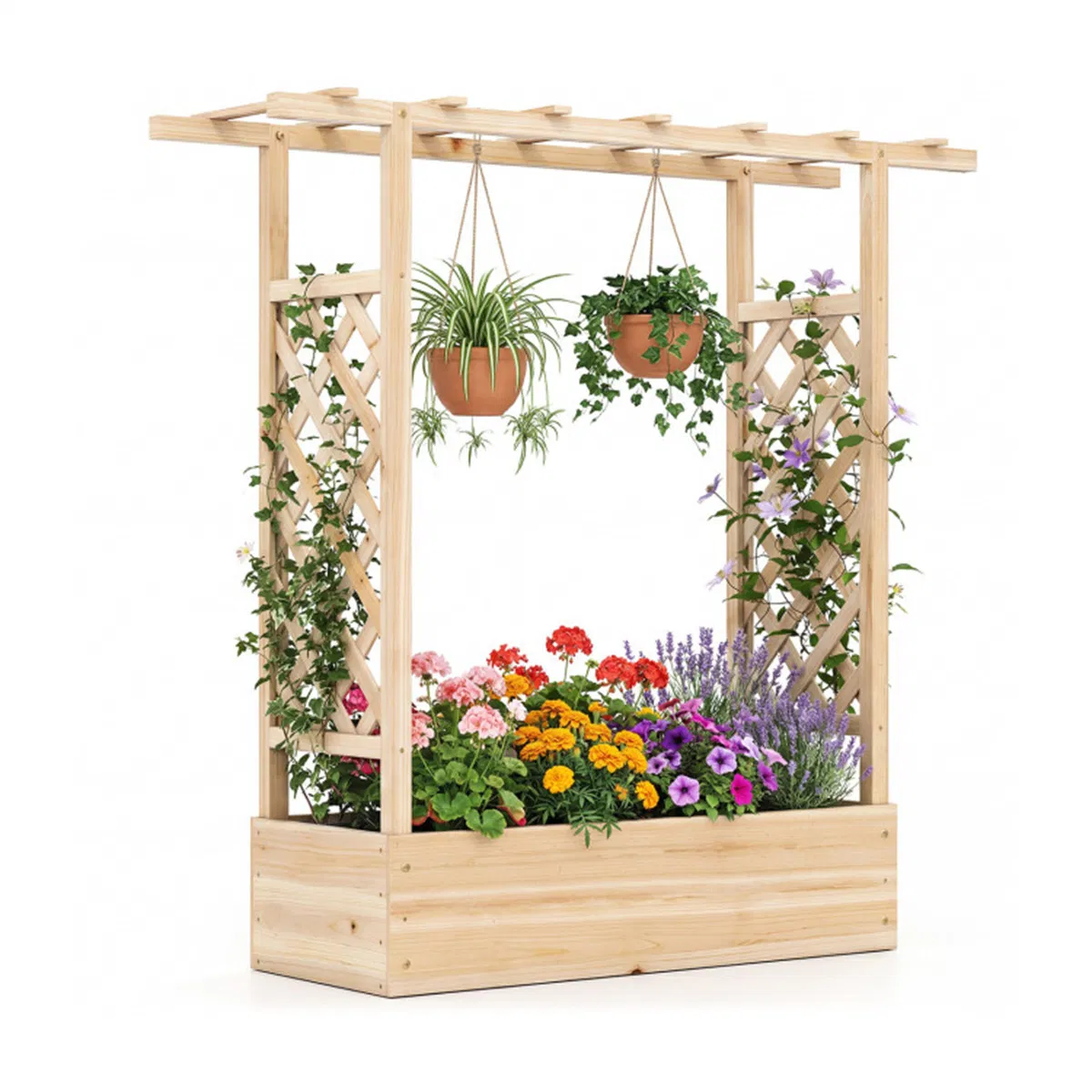 Main product image of Fir Wood Raised Garden Bed with Side Trellis, 43x14x45 in.
