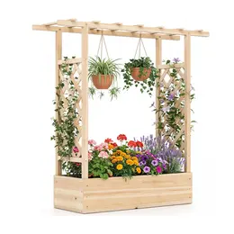 Product image of Fir Wood Raised Garden Bed with Side Trellis, 43x14x45 in.