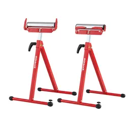 Product image of 2-Pack Metal Folding Roller Stand with Edge Guides, Portable Woodworking Support, Red