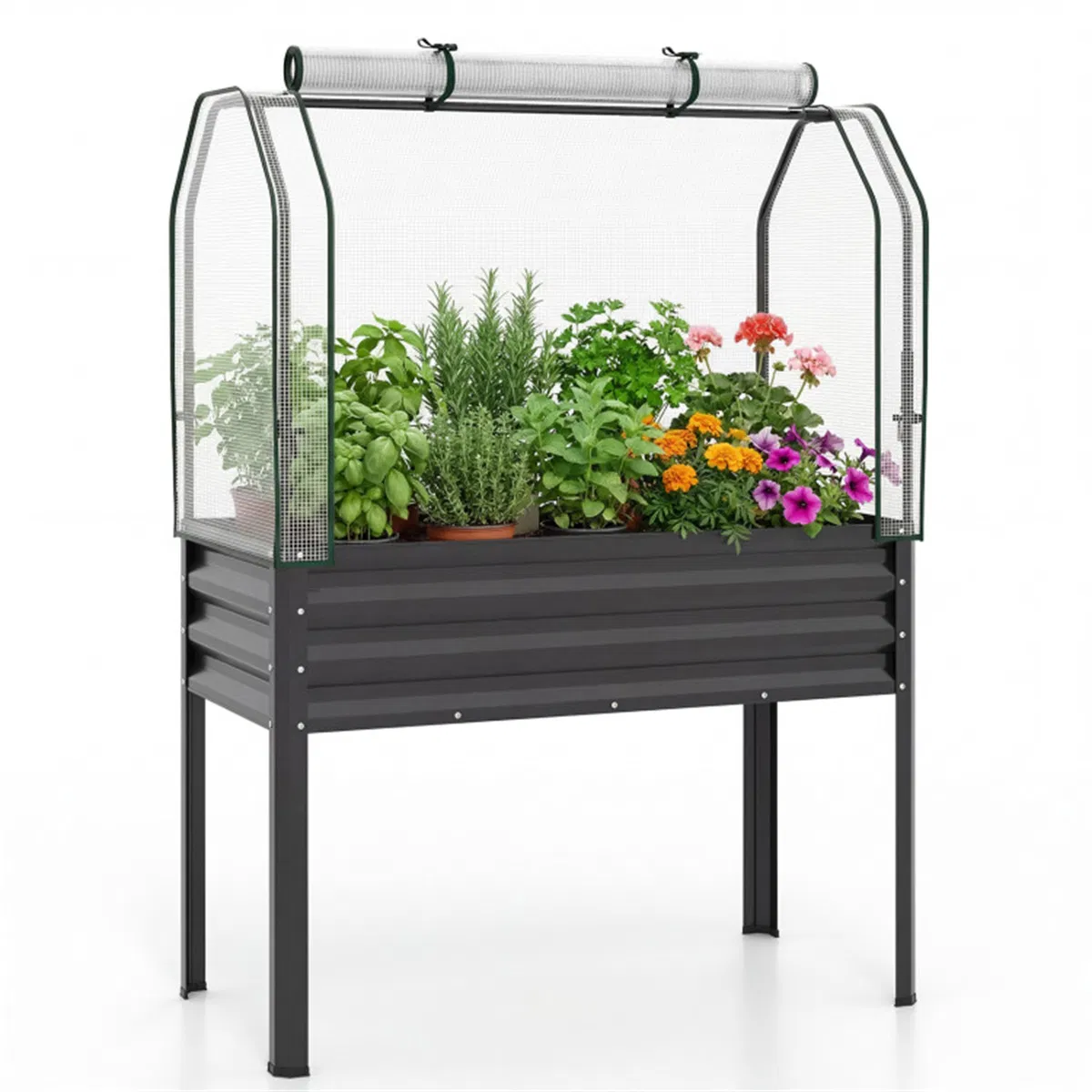 Main product image of Raised Metal Garden Bed with Mini Greenhouse Cover, Black