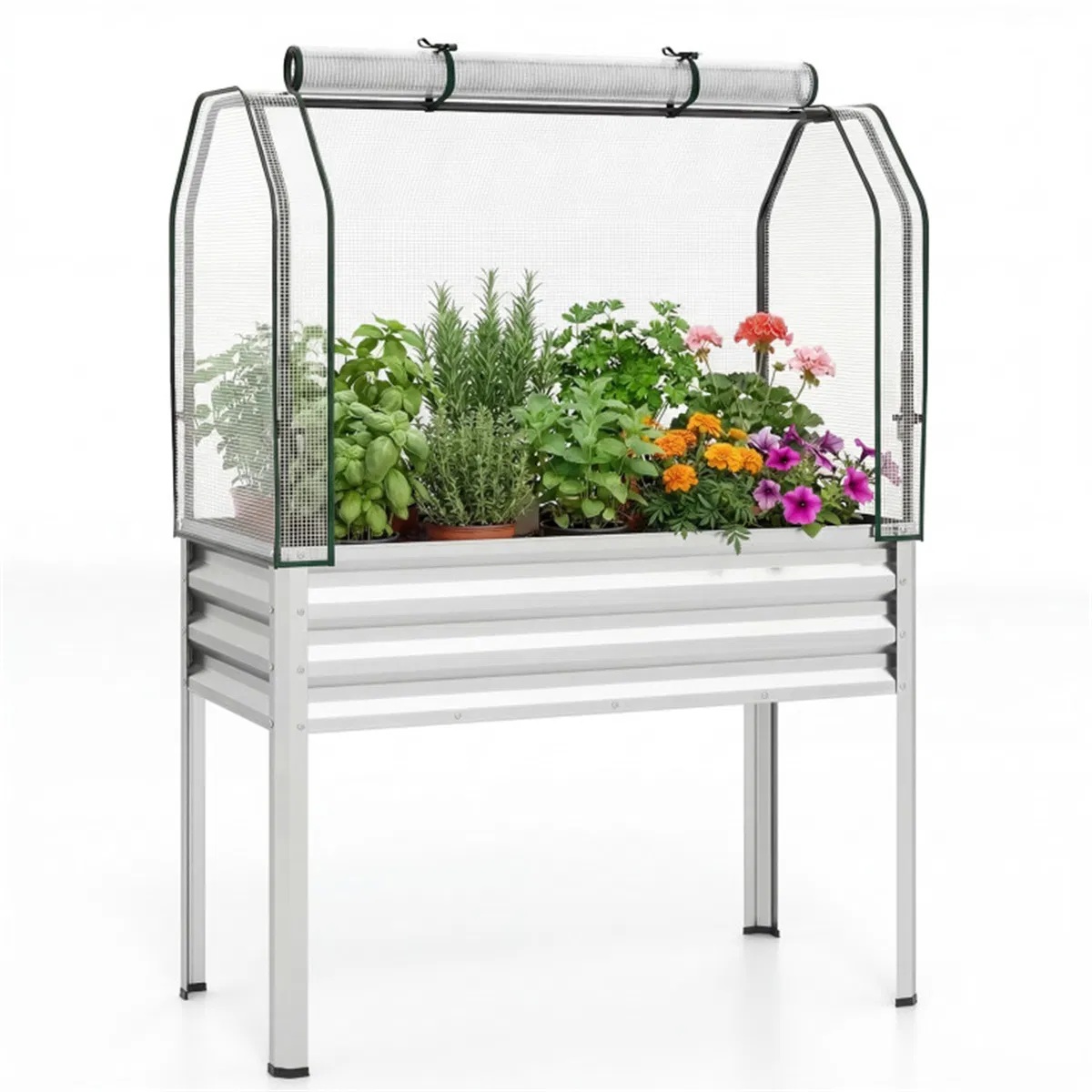 Main product image of Silver Metal Raised Garden Bed with Mini Greenhouse Cover
