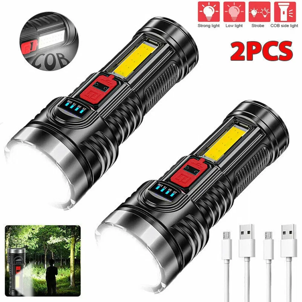 Main product image of 2-Pack USB Rechargeable LED Flashlight, 4-Mode Work Light