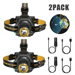 Product image of 2-Pack USB Rechargeable LED Headlamp, 3-Modes, with Car Charger and USB Cable