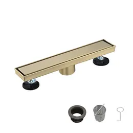 Product image of 12 Inch Linear Shower Drain, 304 SS, Reversible Cover, Hair Strainer, Brushed Gold