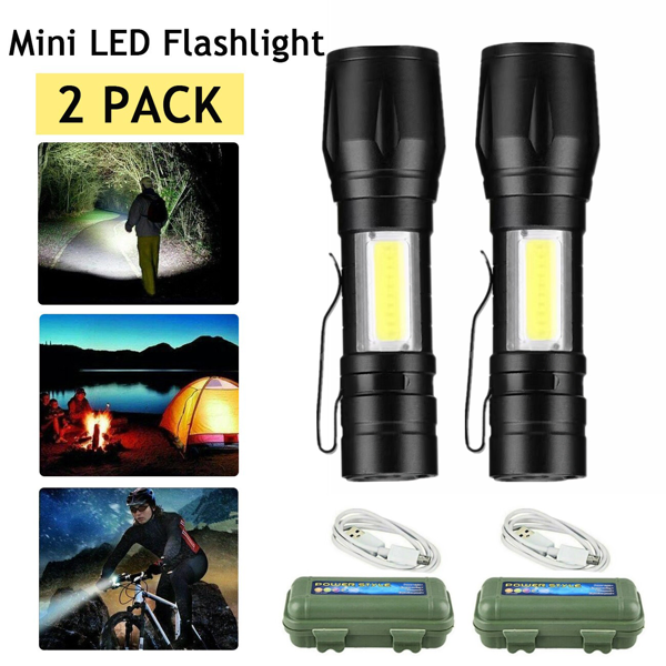 Main product image of 2-Pack Small USB Rechargeable LED Flashlights for Work & Camping