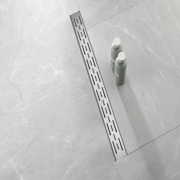 Main product image of 30 Inch Linear Shower Drain with Removable Brick Patterned Grate Cover, 304 Stainless Steel Shower Floor Drain with Hair Strainer and Leveling Feet