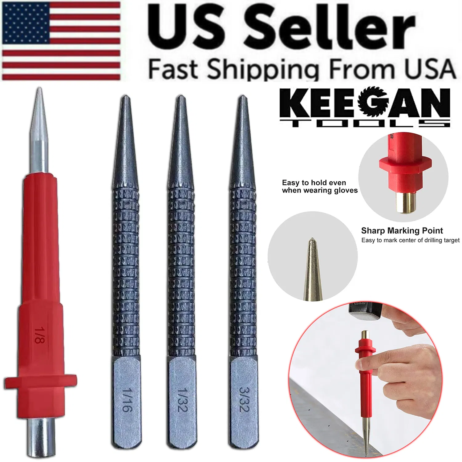 Main product image of 4 Piece Nail Setter & Center Punch Set, 4 inch, for Wood and Metal
