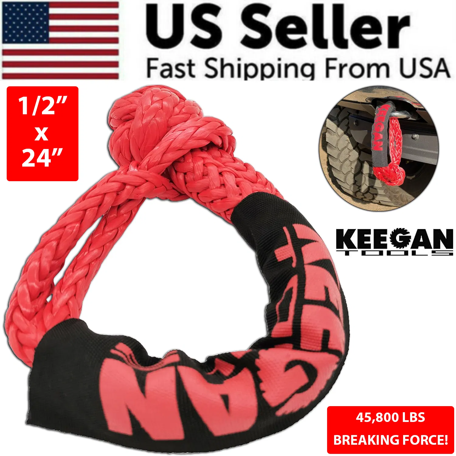 Main product image of 1/2" x 24" Soft Shackle Recovery Rope, 65,000 lbs Capacity