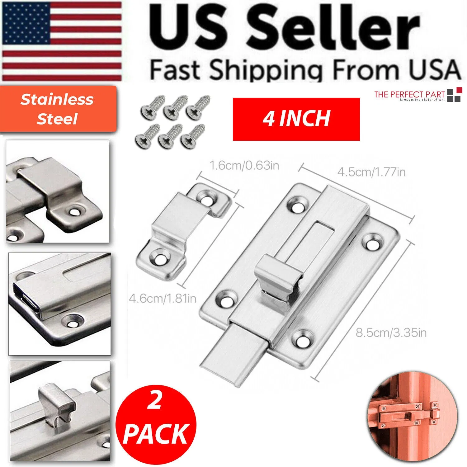 Main product image of 2-Pack Stainless Steel Keyless Sliding Door Latch Bolt