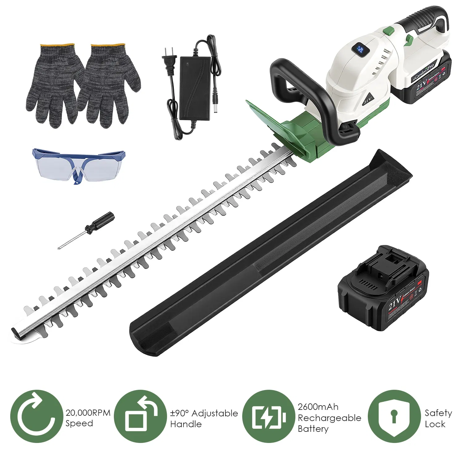 Main product image of Professional Cordless Hedge Trimmer, ±90° Adjustable Handle & 0.6 Inch Cutting Capacity, 2600mAh Rechargeable Trimmer for Bushes Shrubs Trimming