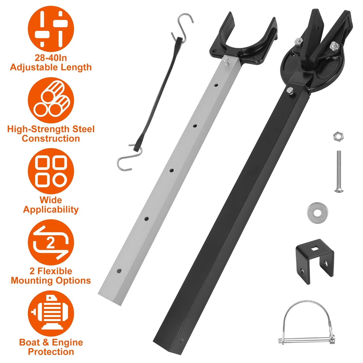 Main product image of Heavy Duty Boat Transom Saver, 28-40in Adjustable Outboard Motor Support - Shock-Absorbing Rubber Strap, 2 Mounting Options, Fits Under 100 HP Engines, Protects Transom & Extends Motor Lifespan