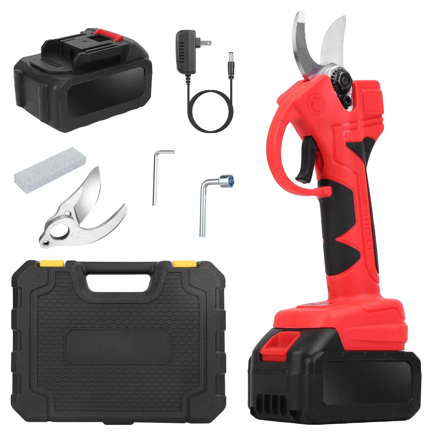 Main product image of 21V Cordless Electric Pruning Shears 40mm 1.57" Electric Branch Scissors Tree Branch Cutter with 2 Rechargeable Batteries Sharpening Stone Blade Replacement Carry Box