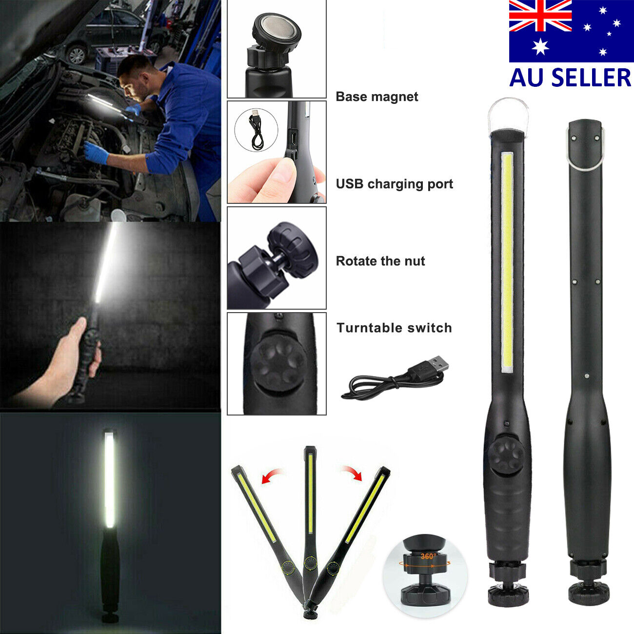 Main product image of 2-Pack USB Rechargeable COB LED Work Light with Magnetic Base