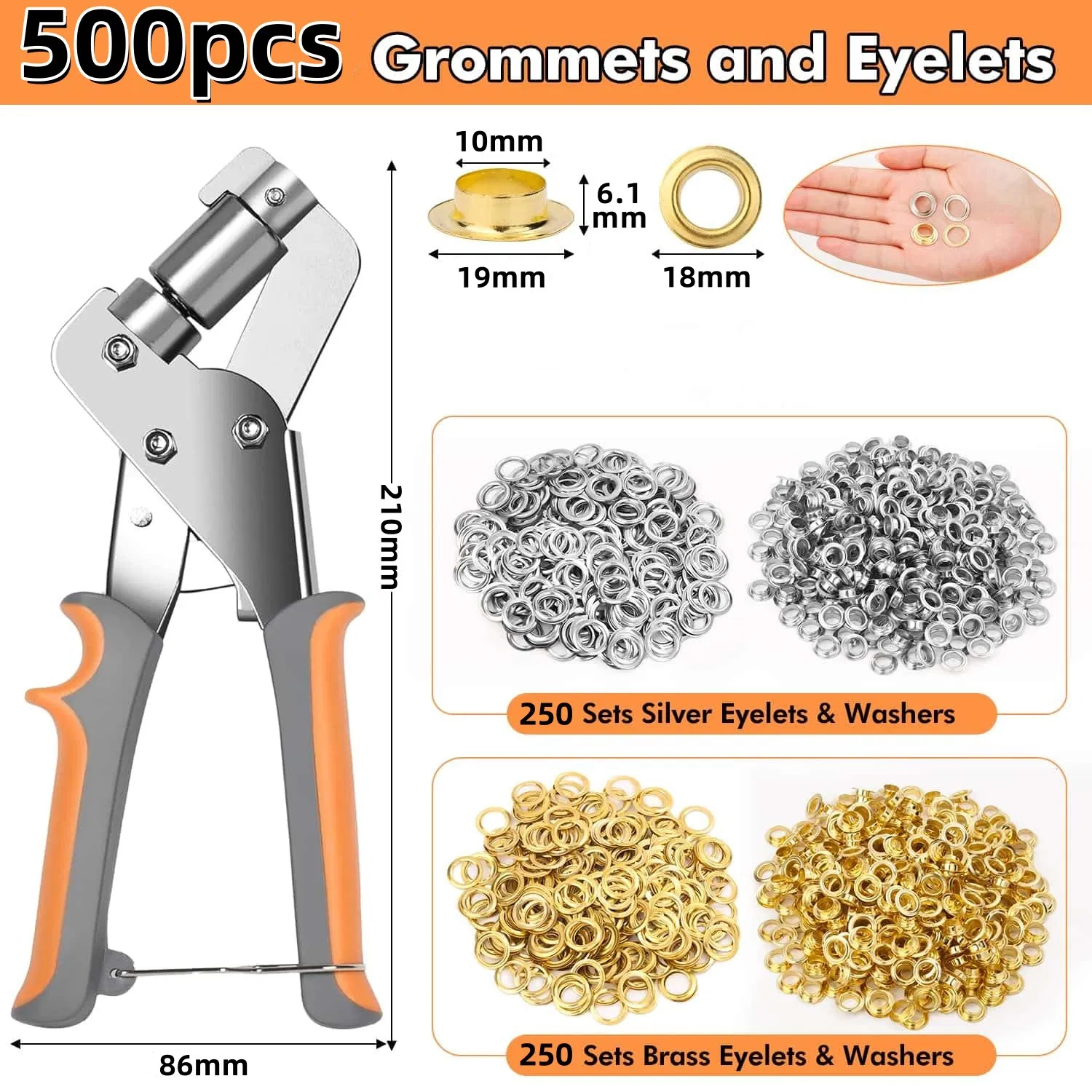 Main product image of 500-piece 10mm Grommet and Eyelet Set with Pliers for Tarpaulins