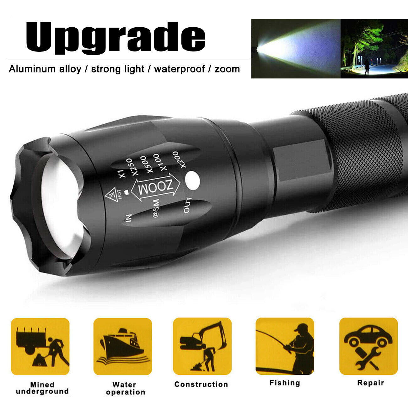 Main product image of 2-Pack 990000 Lumen Rechargeable LED Zoom Flashlight