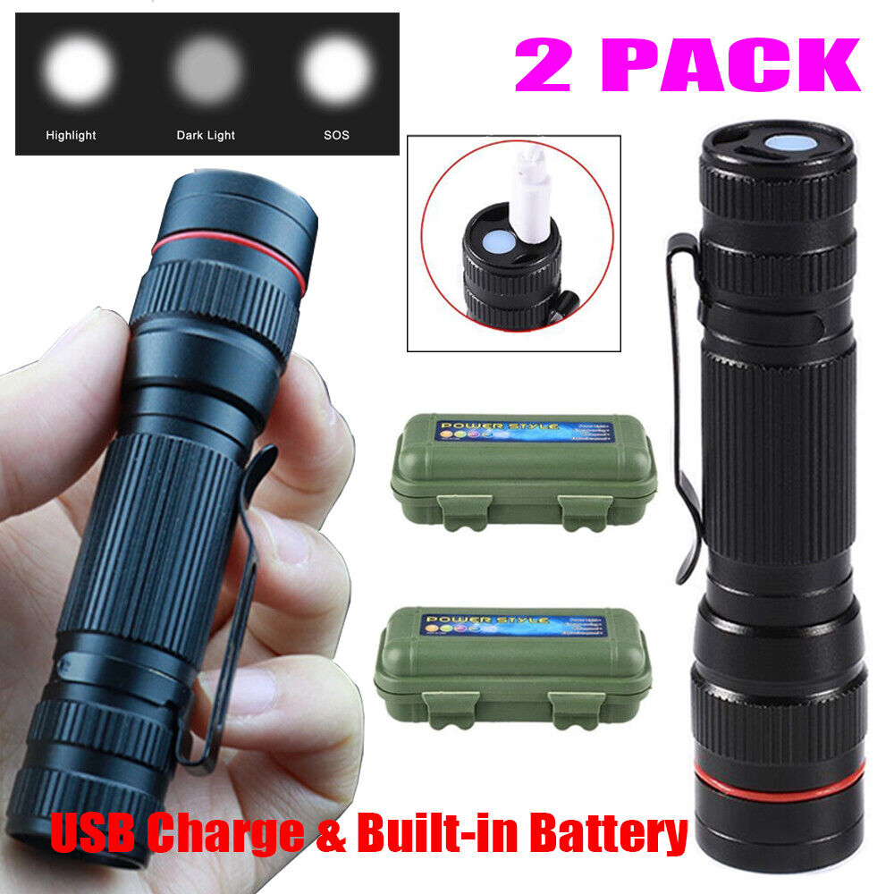 Main product image of 2x Mini Tactical Flashlight Small LED Torch 3 Mode Super Bright Light Clip Lamp