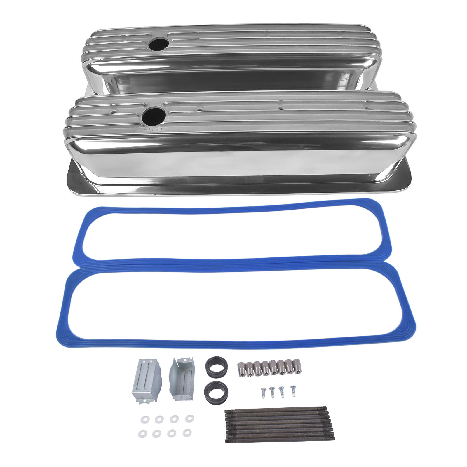 Main product image of Polished Aluminum Finned Vortec Center Bolt Valve Covers, Chevy SBC 1987-1997