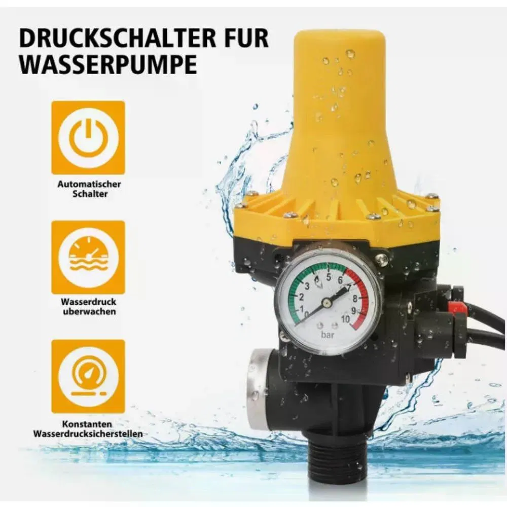 Main product image of Water Pump Pressure Controller with 0-10Bar Pressure Gauge EU Plug 220-240V Automatic Start Stop Dry Run Protection IP65 G1 External Thread for Household Booster