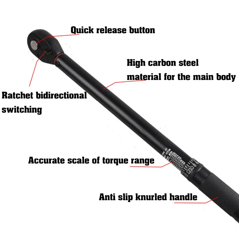 Main product image of Car tire torque wrench round tube design, 1/2-inch 20-230N all-black round tube