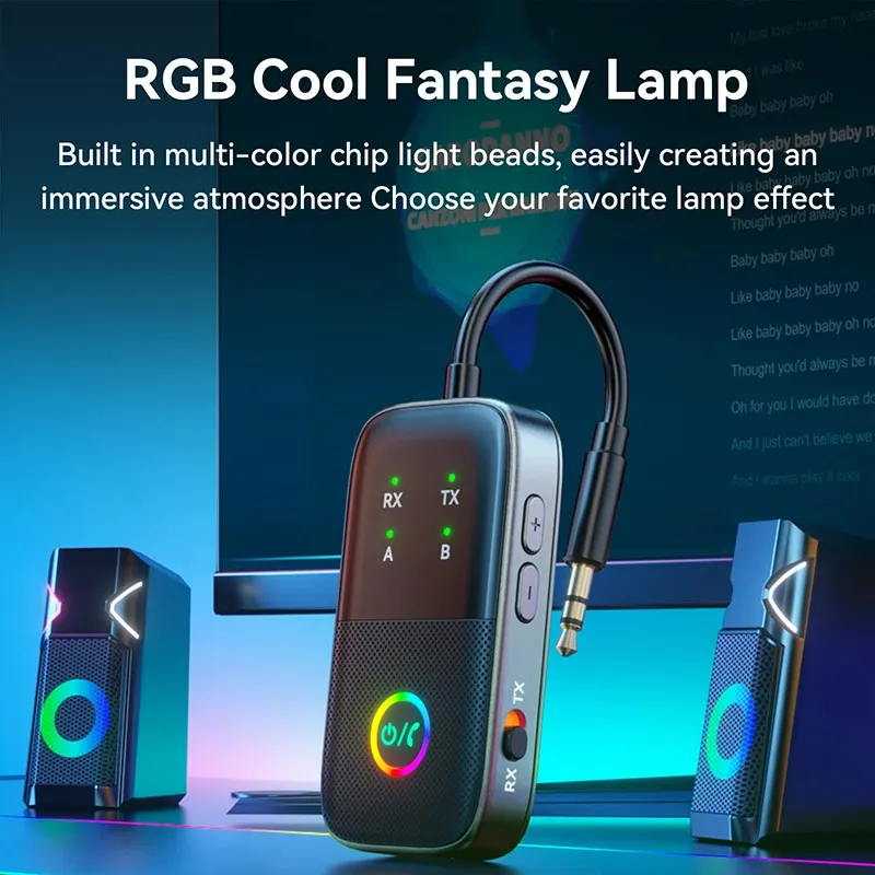 Main product image of 2-in-1 Bluetooth 5.2 Audio Adapter A5 Pro Receiver Transmitter Portable 3.5mm AUX Wireless Audio Converter with RGB Light for Car TV Speaker