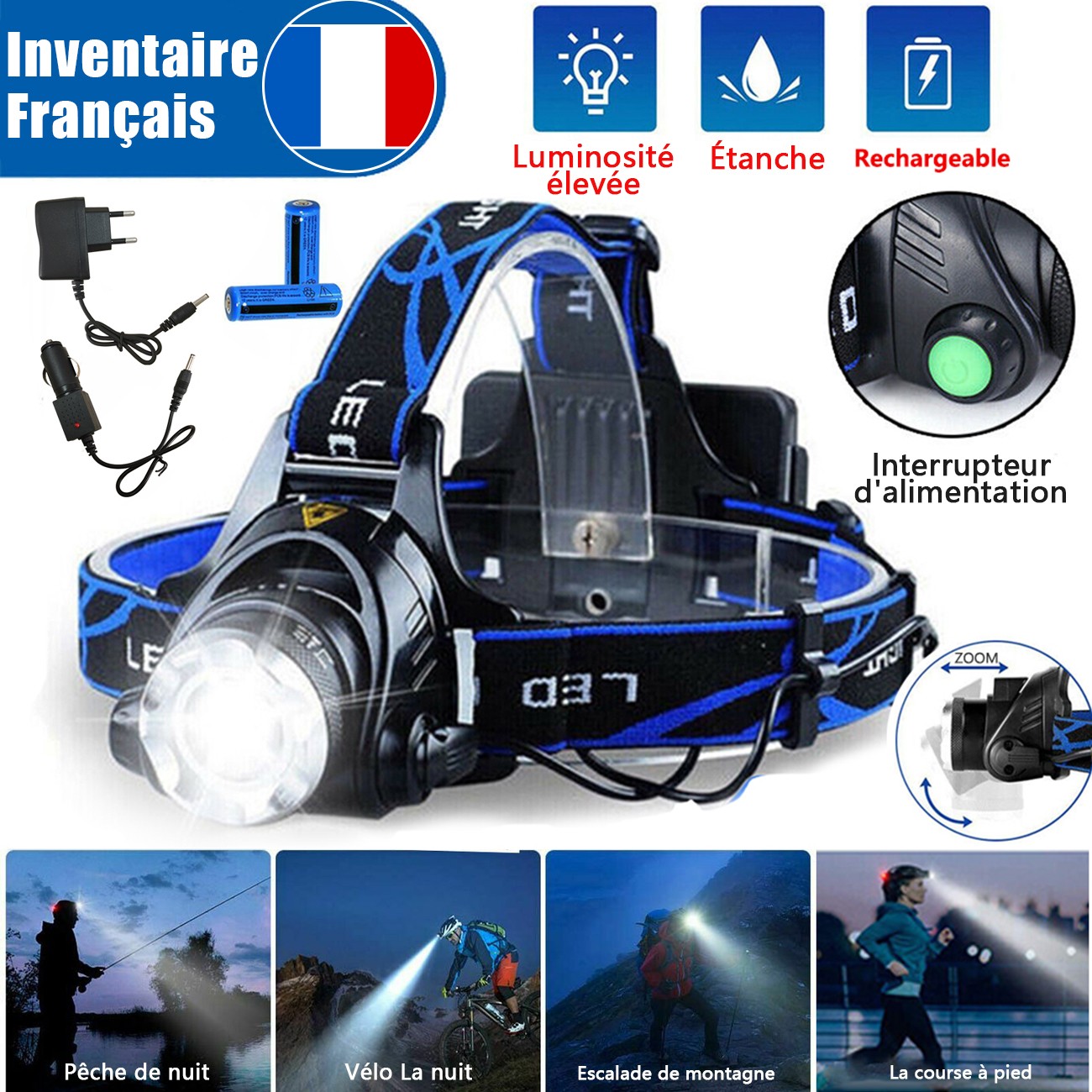 Main product image of Lampe Frontale LED Headlamp Rechargeable Head Torch Zoom Headlight Super Bright Flashlight 3 Modes Work Light With 2pcs 18650 Batteries Lampe De Poche