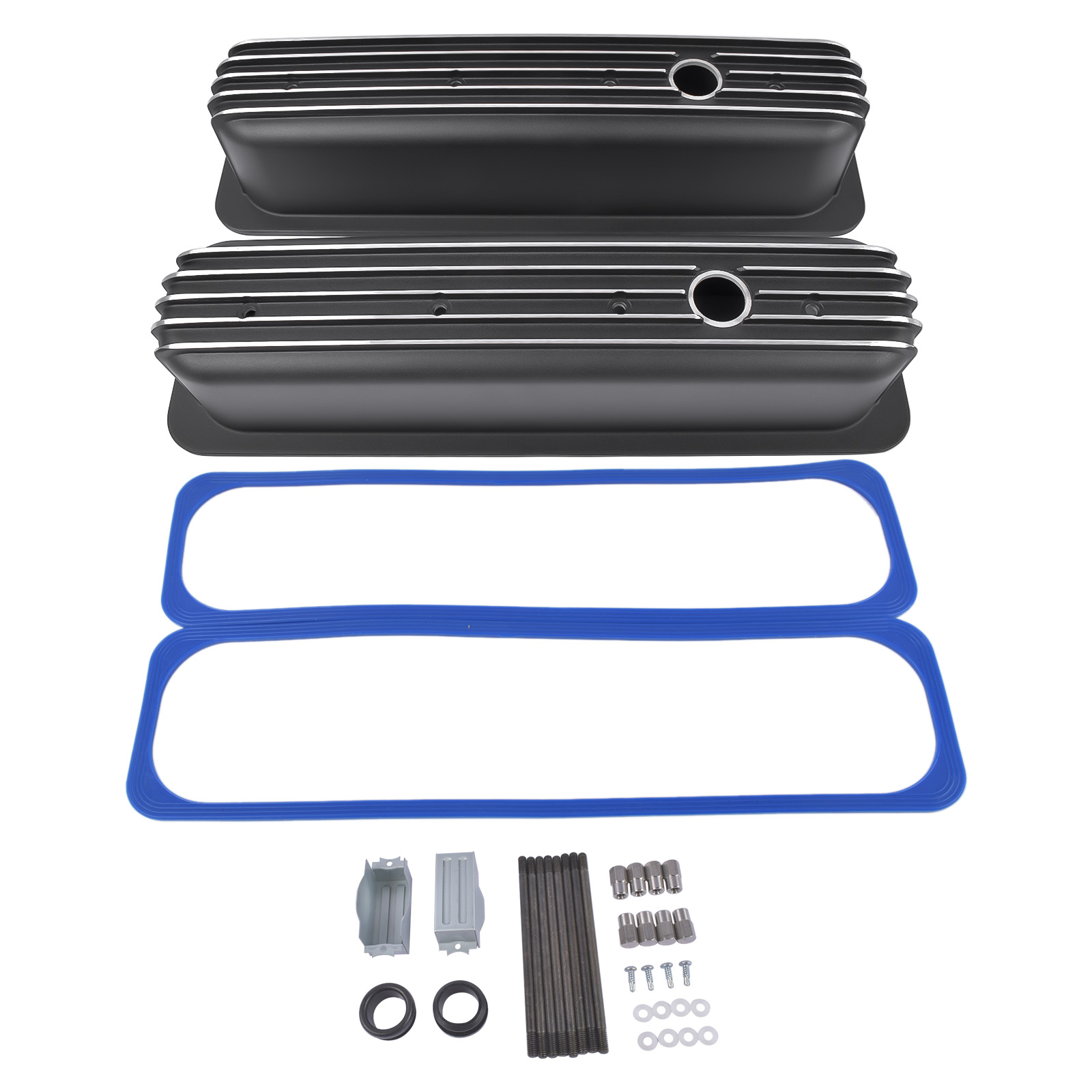 Main product image of Black Finned Tall Valve Covers 3-11/16" Height with Center Bolt Fit for Chevy SBC 305 350 450 5.0L & 5.7L