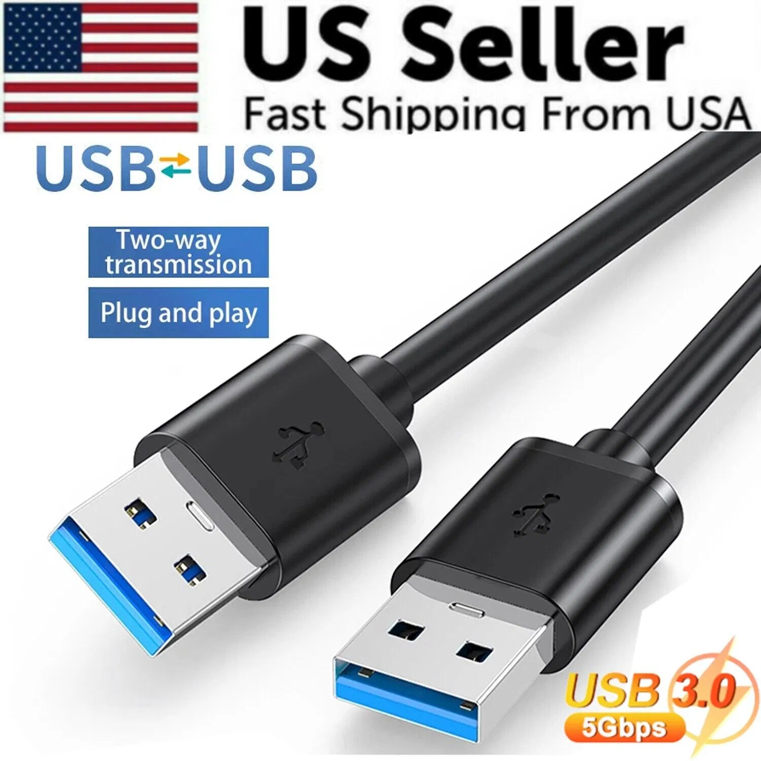 Main product image of USB 3.0 A Male To A Male Cable Data Transfer Super Speed Power Charger Metal 6FT
