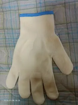 Ten-needle labor protection gloves-rice white-cotton covered polyester-1 pair