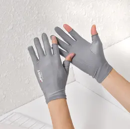 Ice silk non-slip open-finger gloves-light gray-1 pair
