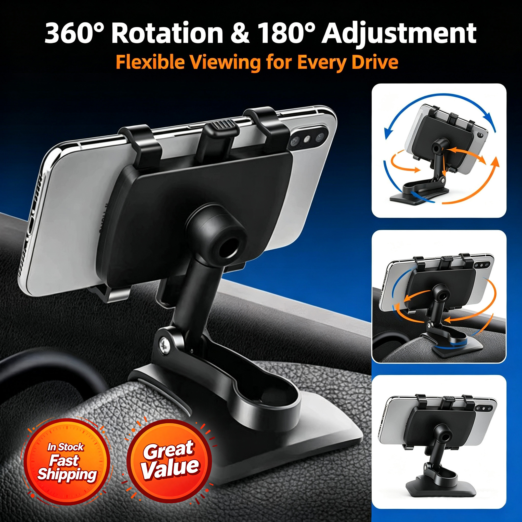 Main product image of Rotatable Car Phone Holder, Dashboard & Rear View Mirror Mount