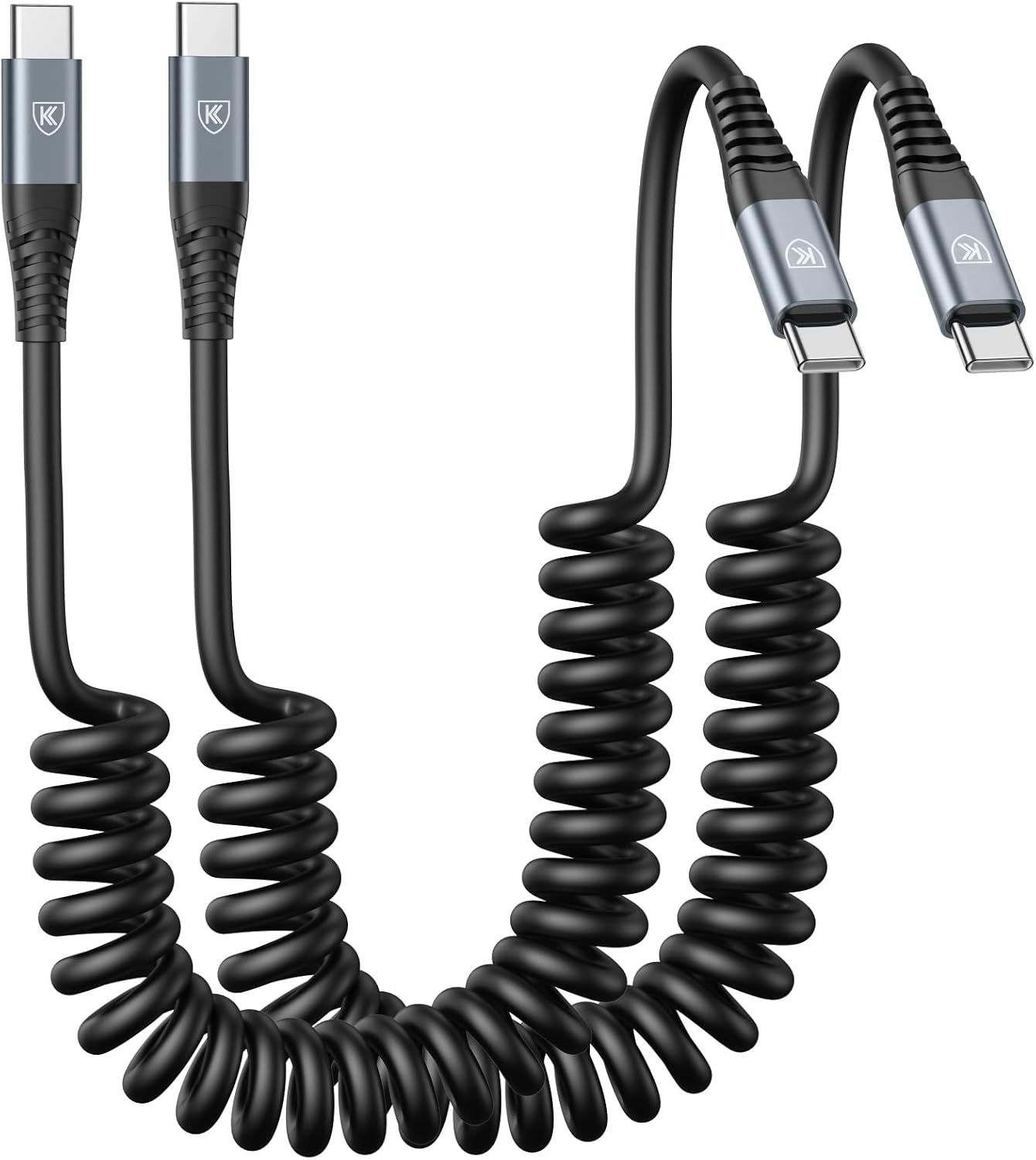 Main product image of USB C To USB C Cable 2 Units, 3 Ft Coiled Type C Charging Cable For Car, Black