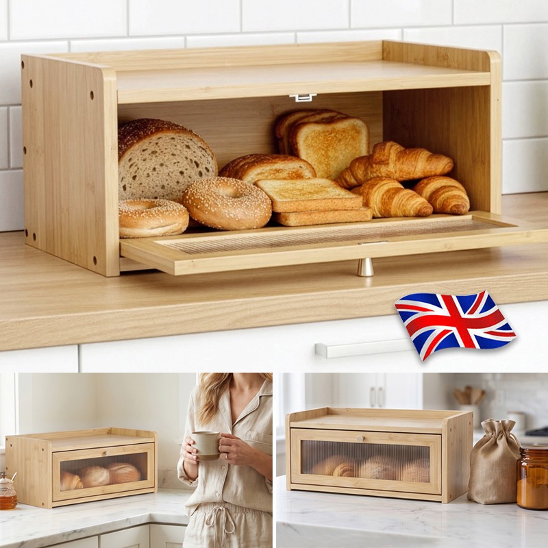 Main product image of Wooden Bread Bin Single Layer Large Bread Storage Box With Acrylic Front Doors