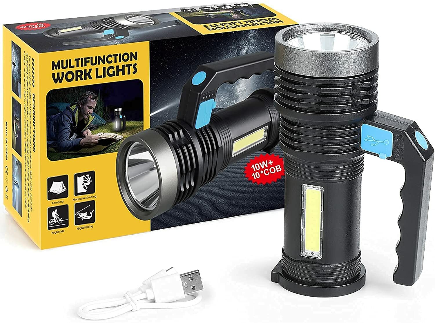 Main product image of Outdoor LED Flashlight Searchlight Work Light USB Rechargeable Spotlight Canping Hiking Flashlight (US Logistics For USPS/DHL/Fedex/UPS. No designated logistics accepted，TK/TMEU only For self-pickup）