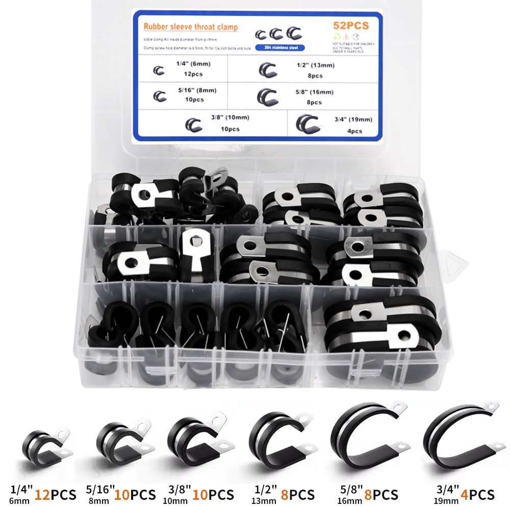 Main product image of 52Pcs P Clips Cable Hose Pipe Clamps Holder Air Clip Clamp Set For Wire Cable AU