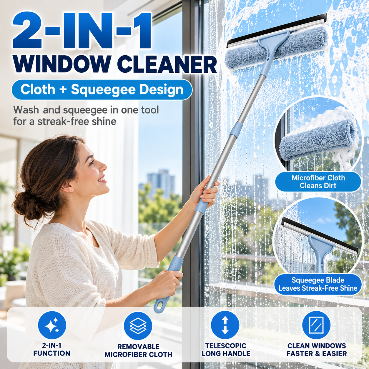 Main product image of Cleaning Glass With Cloth Stick Outdoor Assorted Blue Gray