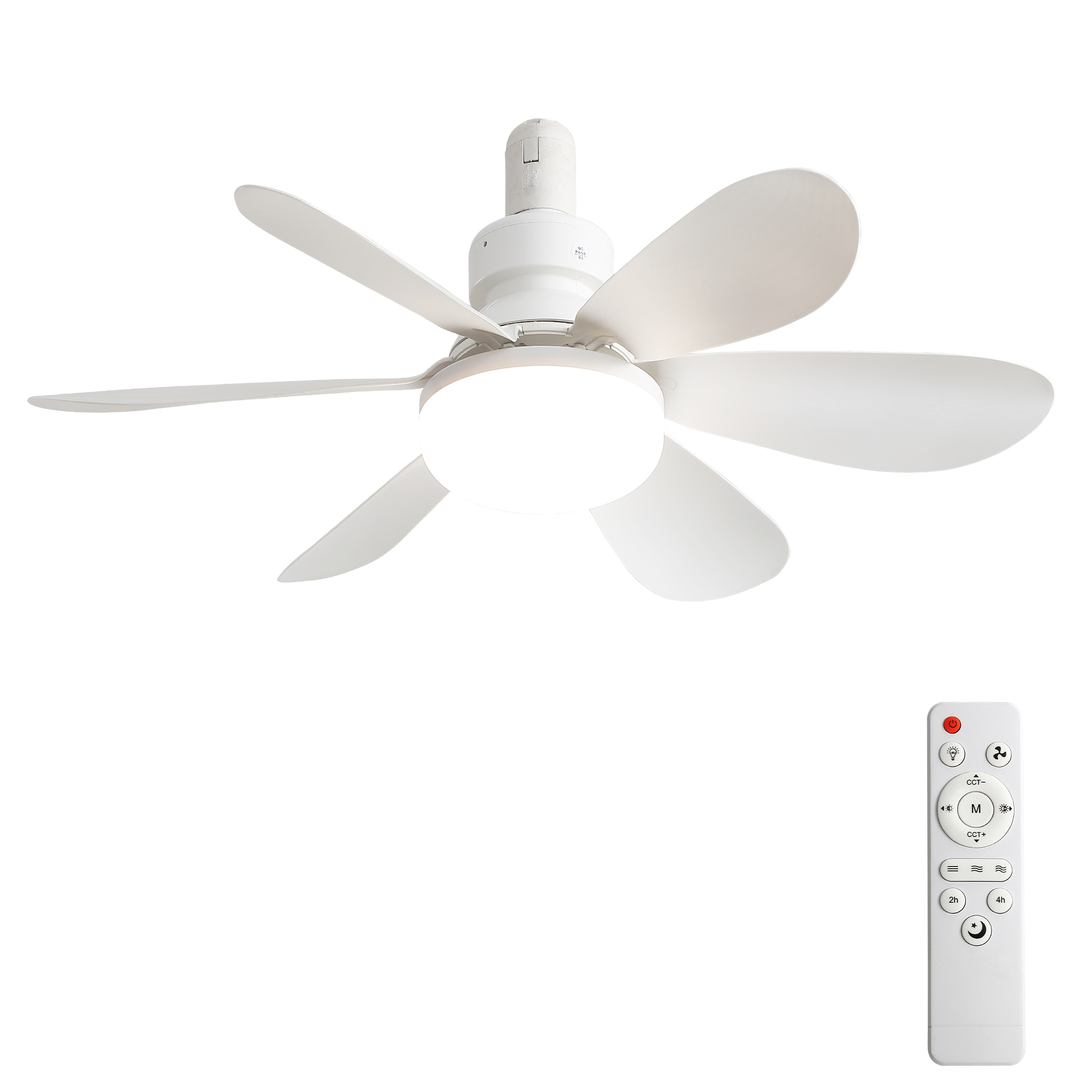 20-Inch Socket Fan Light Portable Ceiling Fan With Light And Remote, 3-Color Dimmable LED, Silent DC Motor, 2-4H Timer, Screw In Design For Small Rooms