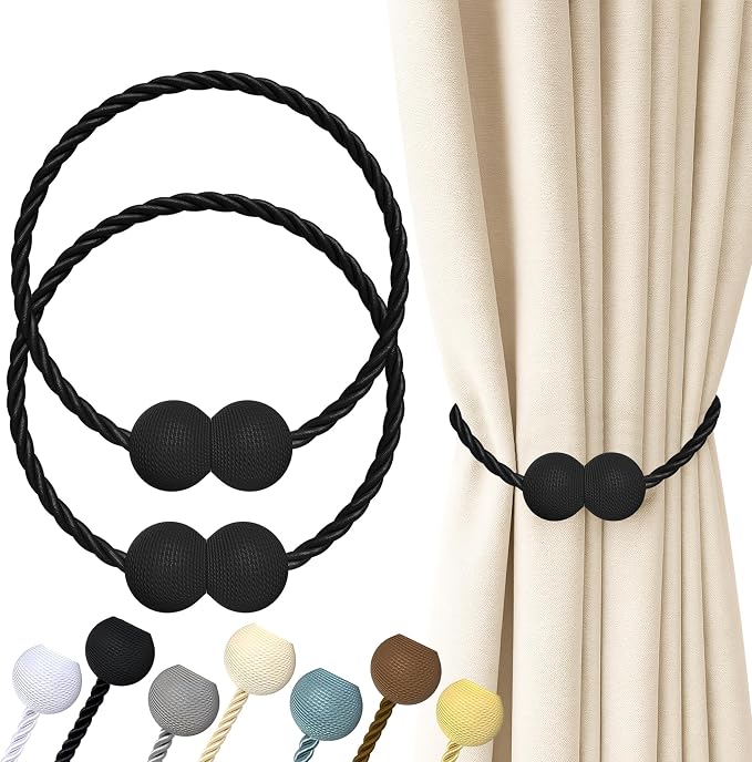 Main product image of 2-Pack Black Magnetic Curtain Tiebacks, No-Drill Curtain Holdbacks For Home Decor