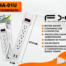 Product image of 5-Outlet Power Strip with Switch, Dual USB, Over-voltage Protection