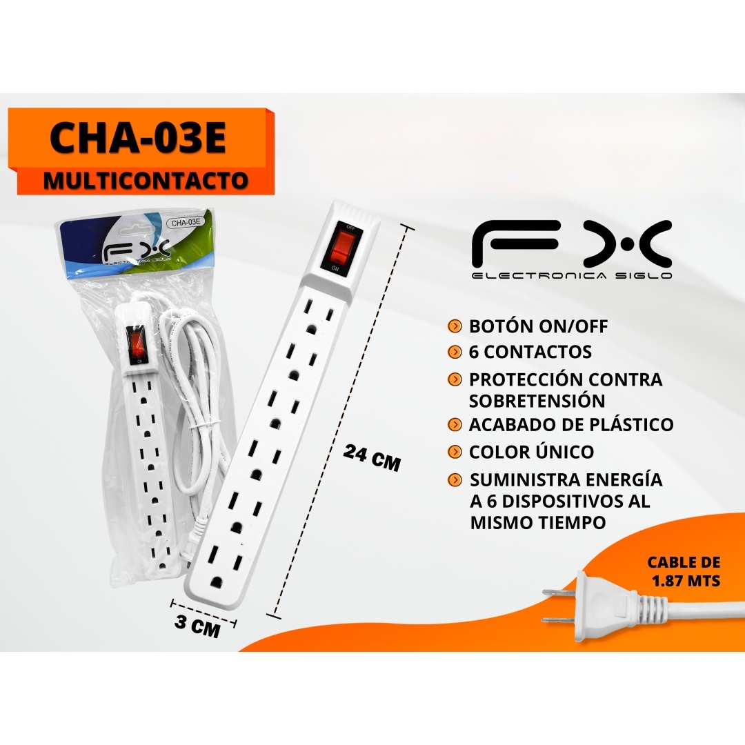 Main product image of Six-Outlet Power Strip with Switch, Overload & Surge Protection, 1.87m Cord