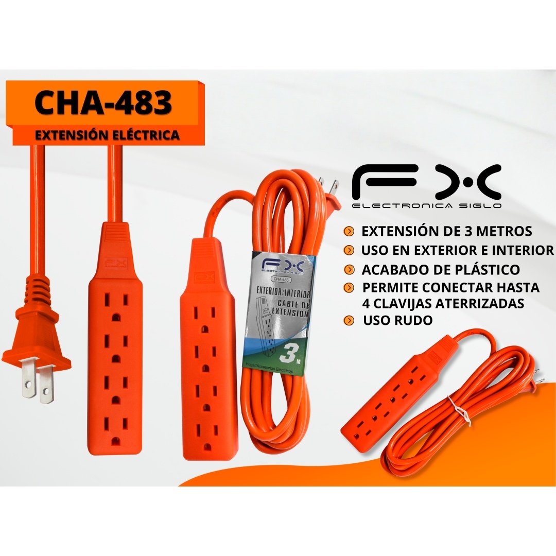 Main product image of Grounded Power Strip Extension Cord, 3.4m, Plastic Housing