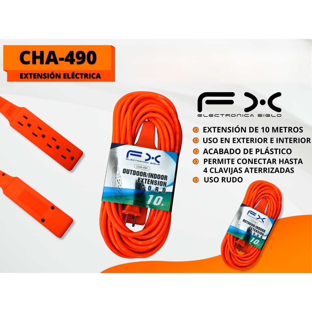 Main product image of 10m Orange Indoor/Outdoor Extension Cord with 4 Grounded Outlets
