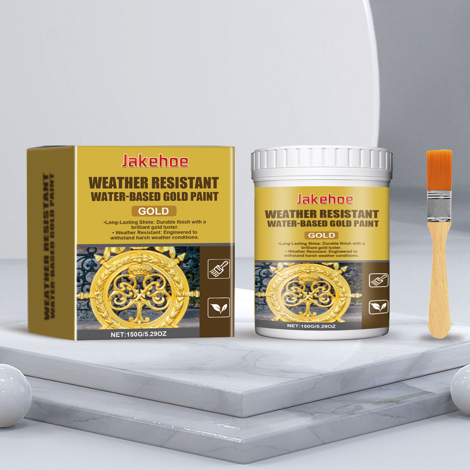 Main product image of Weatherproof Waterproof Gold Paint 150g Bottle-1 Brush-box
