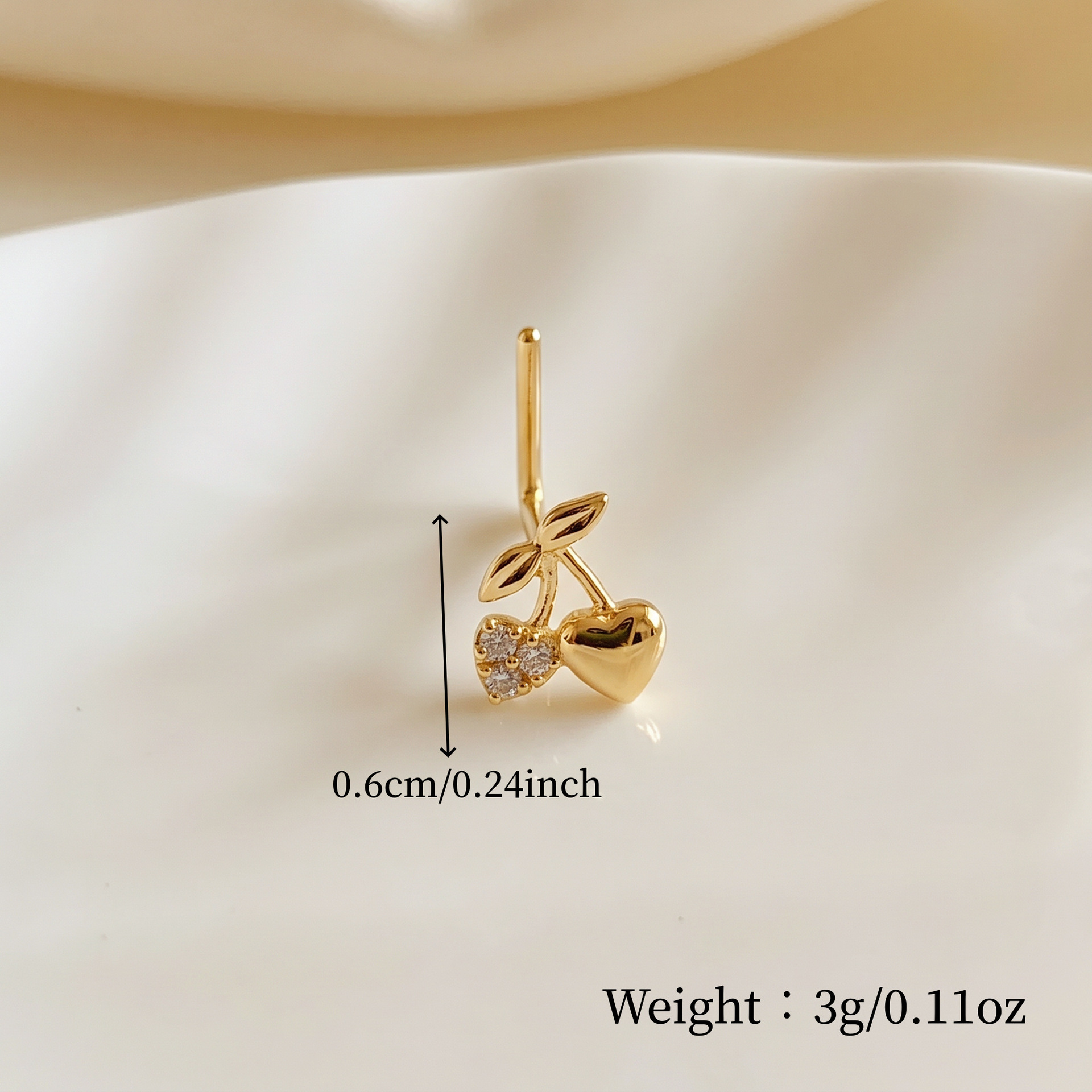 Main product image of 1 Piece L-Shaped Nose Stud with Cherry Design