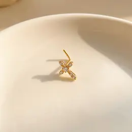 Product image of Gold L-Shaped Nose Ring, Cross Piercing Stud