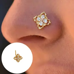 Product image of Gold Plated Zircon 4-Petal Flower L-Shape Nose Stud